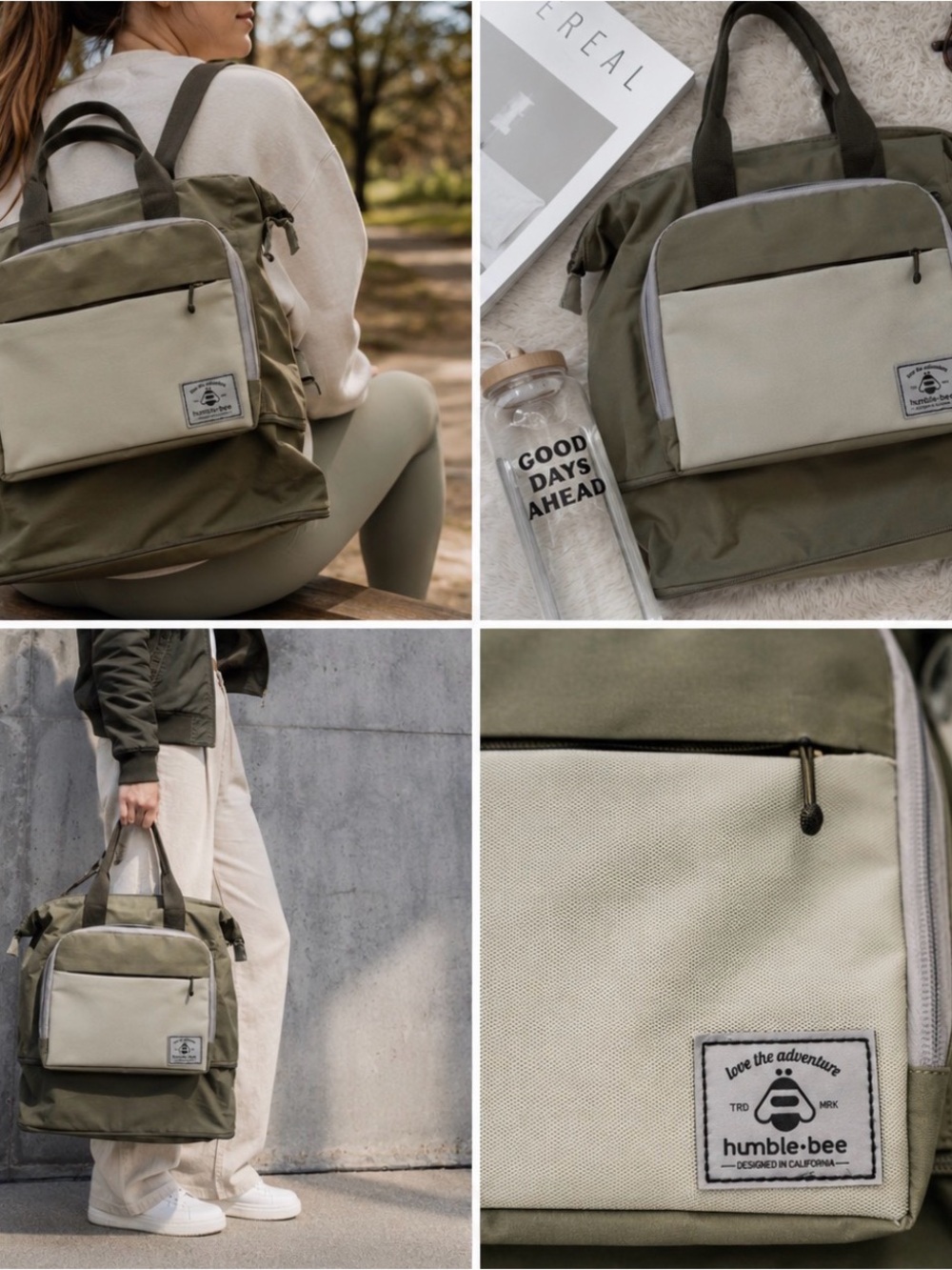 Humble Bee Boundless Diaper Bag Green Expandable Backpack Messenger pricefirm!